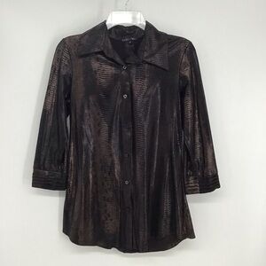 Boho Chic Women’s Metallic Reptile Print Button-Up Shirt Career Casual Size S